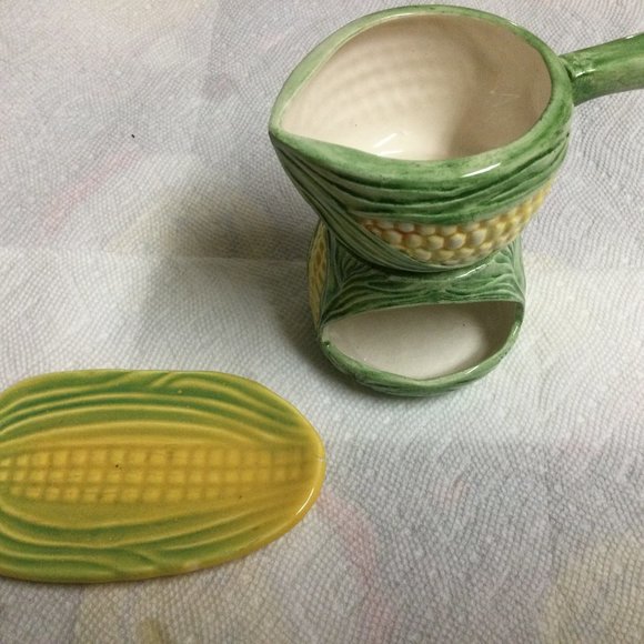 Lot of 3 pcs Corn small butter plate and butter warmer set decor small chips - Picture 4 of 11